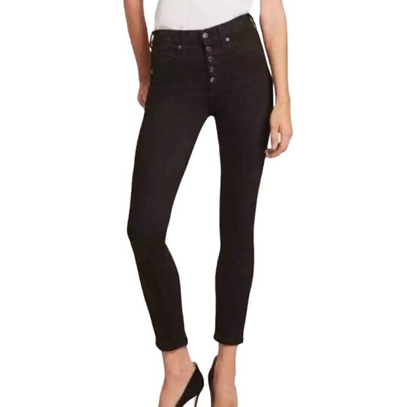 Veronica Beard Black Raven High Rise Button Fly Skinny Jeans Size 26 Denim - Picture 2 of 10